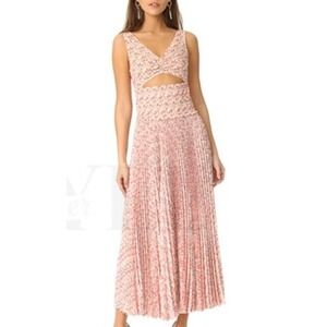 A.L.C. 100% Silk Alec Printed V-Neck Dress Pink/Cream Floral Women Size 6 Pleats